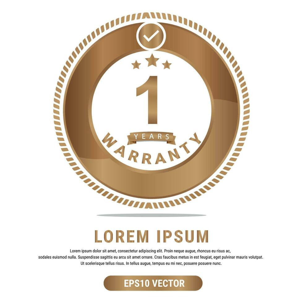 1 år garanti vektor konst illustration i guld Färg med fantastisk font och vit bakgrund. eps10 vektor