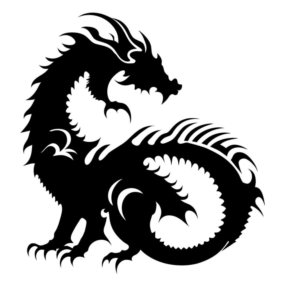 schwarz Silhouette von ein Drachen auf ein Weiß Hintergrund. Vektor Illustration. Chinesisch Neu Jahr von ein Drachen.