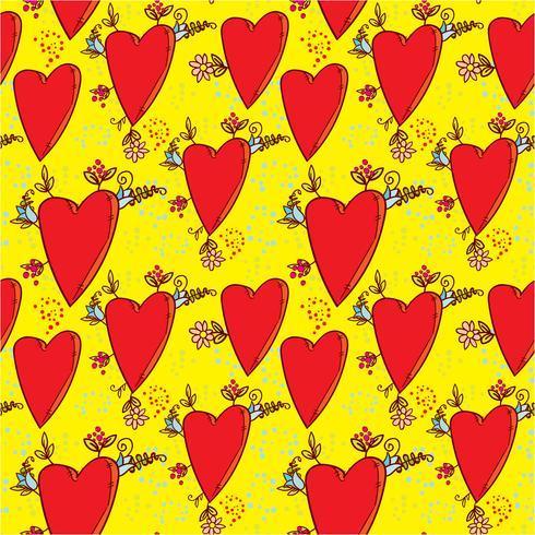 Seamless mönster med hjärtan och blommor med en grafisk skiss i doodle-stil vektor