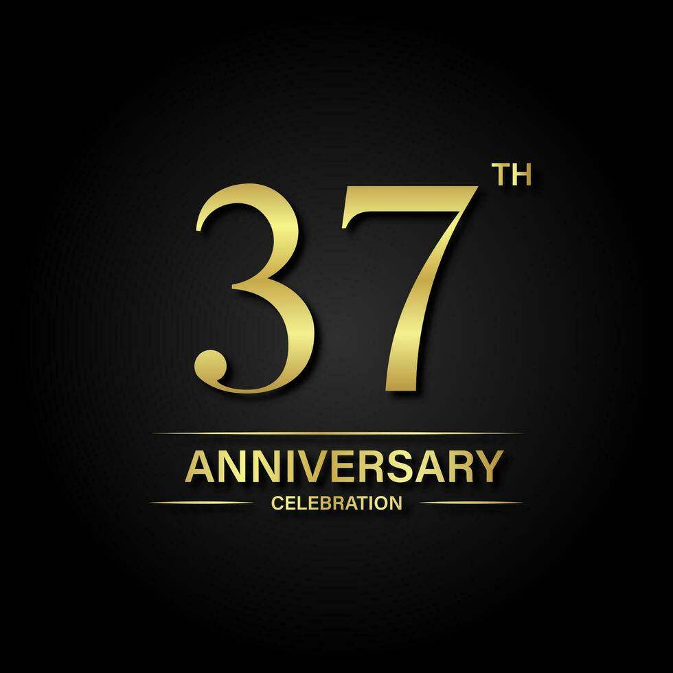 37: e årsdag firande med guld Färg och svart bakgrund. vektor design för firande, inbjudan kort och hälsning kort.