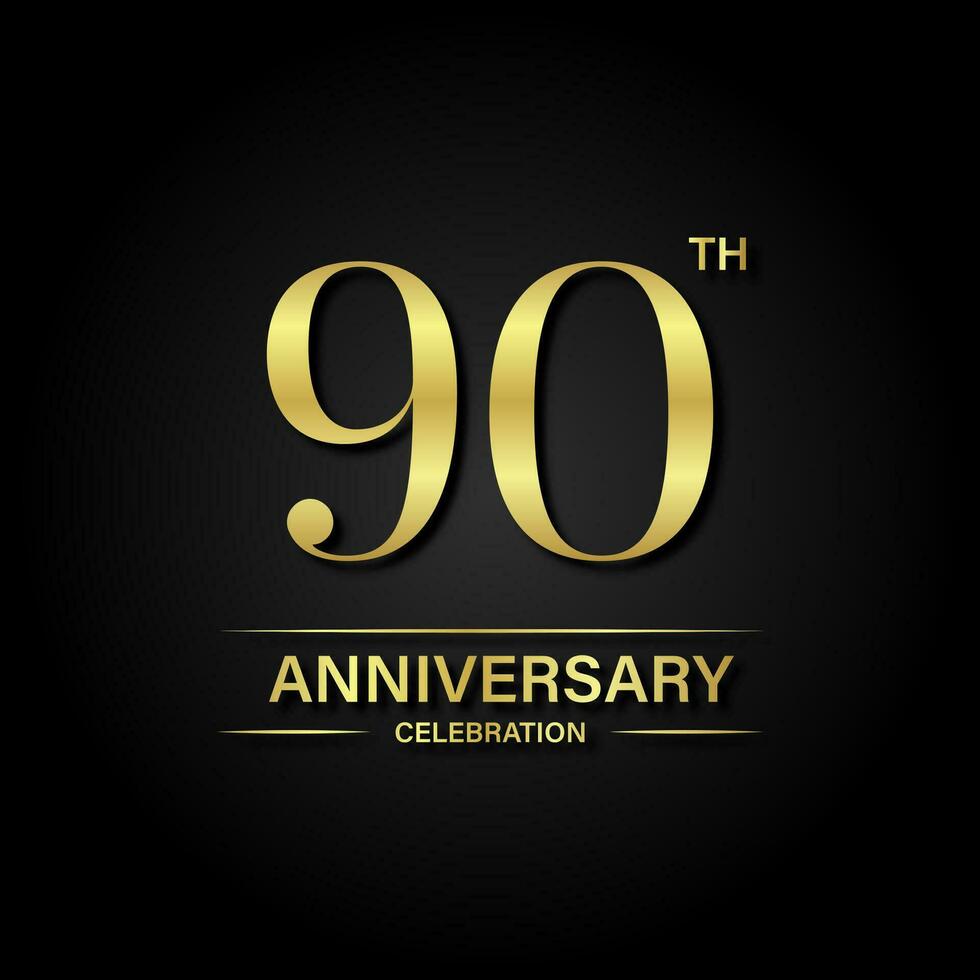 90 .. Jahrestag Feier mit Gold Farbe und schwarz Hintergrund. Vektor Design zum Feierlichkeiten, Einladung Karten und Gruß Karten.