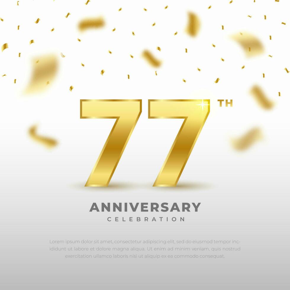 77: e årsdag firande med guld glitter Färg och svart bakgrund. vektor design för firande, inbjudan kort och hälsning kort.