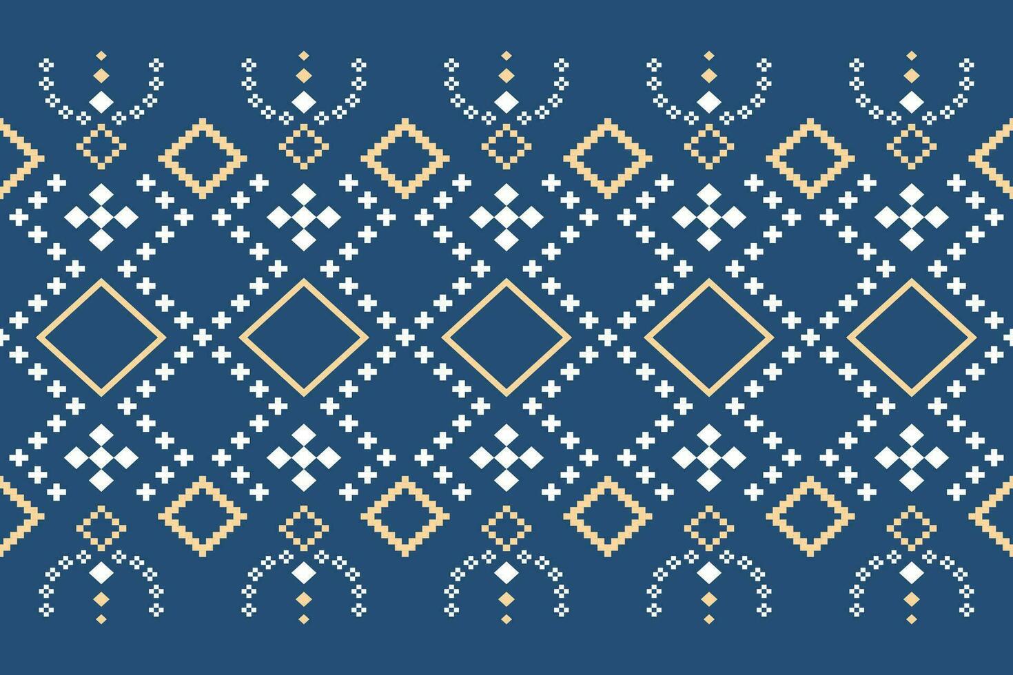 Indigo Marine Blau geometrisch traditionell ethnisch Muster Ikat nahtlos Muster Rand abstrakt Design zum Stoff drucken Stoff Kleid Teppich Vorhänge und Sarong aztekisch afrikanisch indisch indonesisch vektor