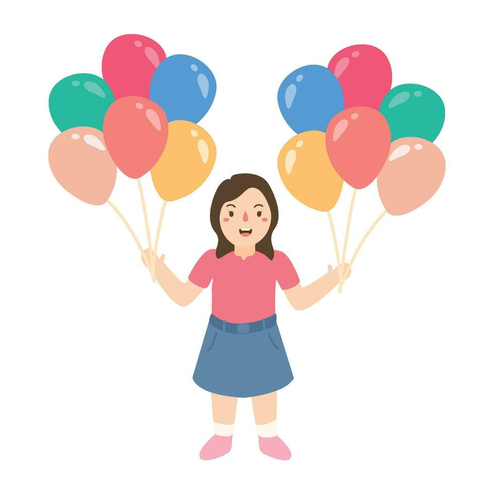 Mädchen halt Luft Luftballons haben Spaß vektor