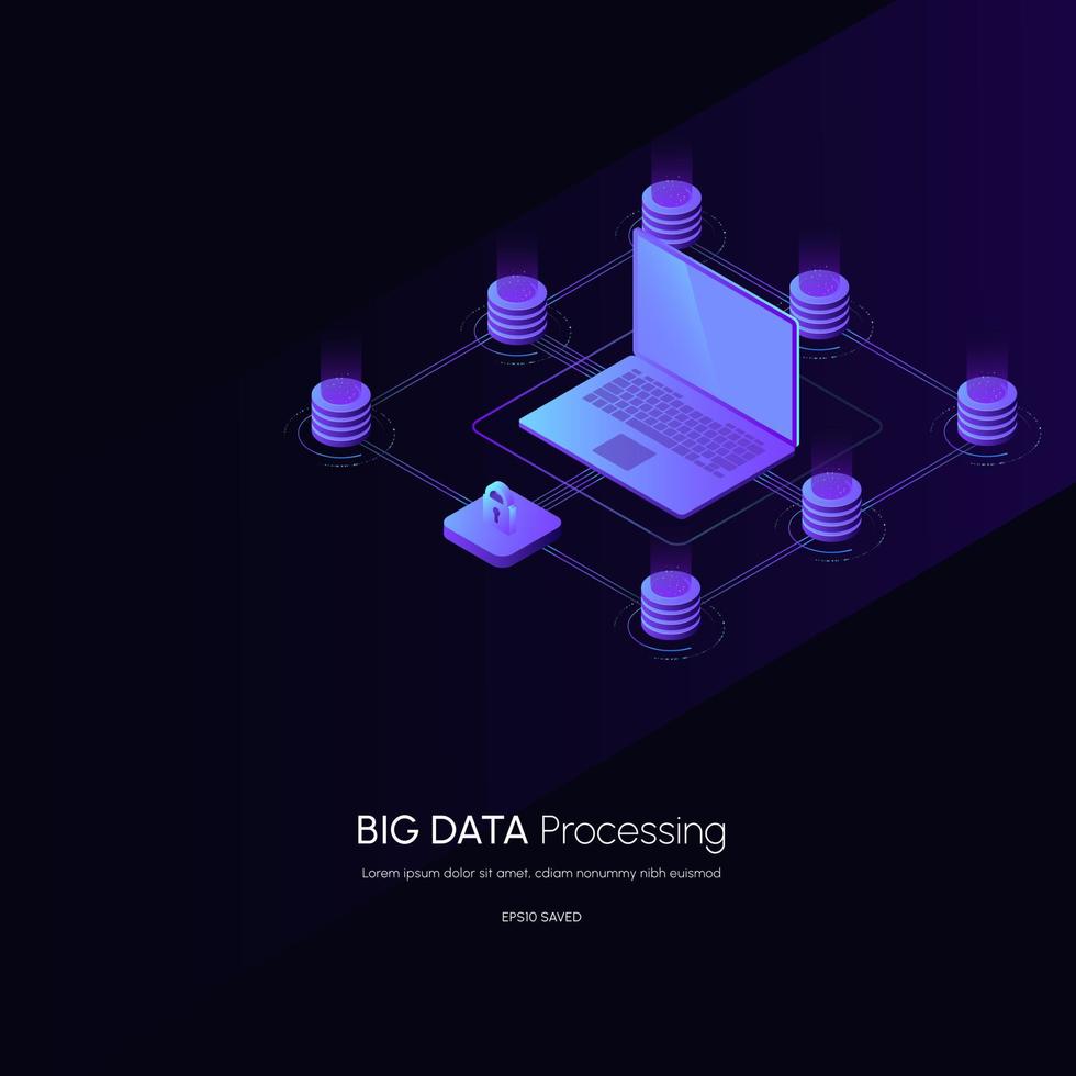 Konzept der Datenvisualisierung. isometrische Vektorillustration der Datenanalyseplattform 3d. Computerspeicher oder landwirtschaftliche Arbeitsstation. vektor