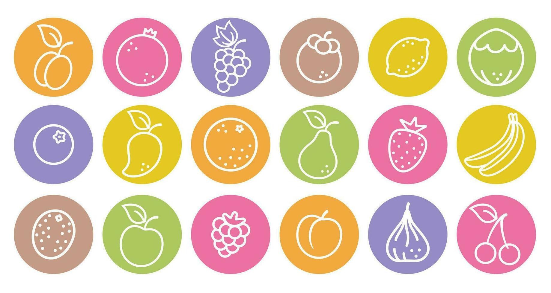 vektor uppsättning ikoner av frukt och bär i platt stil. vektor illustrationer av frukt och bär.