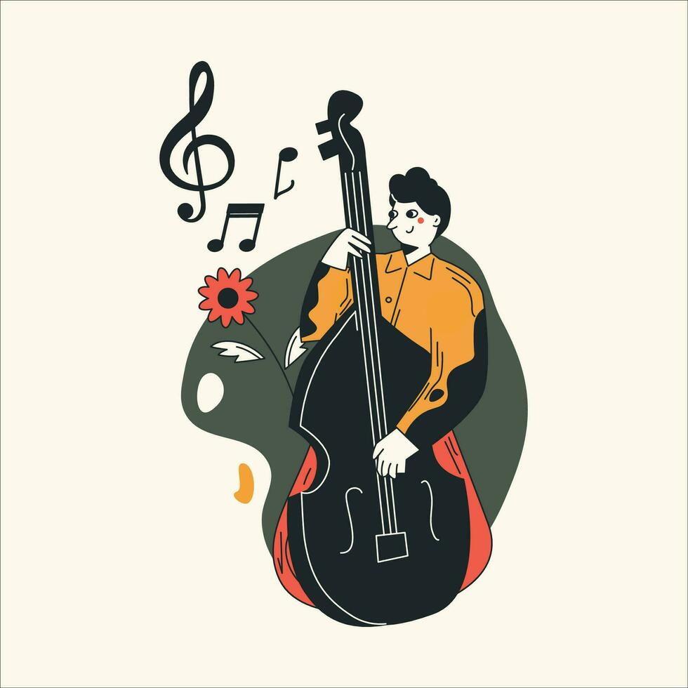 Vektor Illustration von ein Mann spielen das Cello. Musiker spielen das Cello.