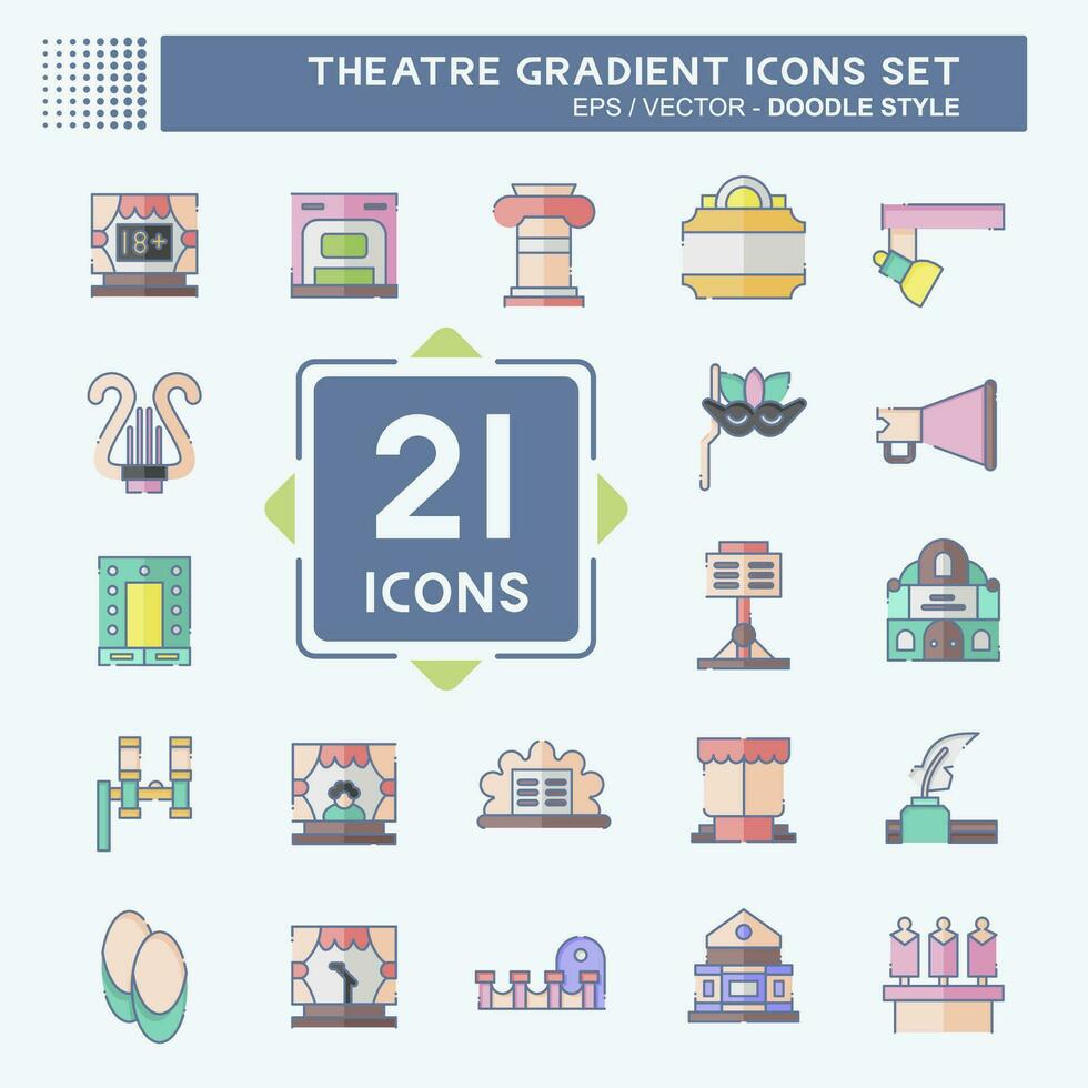 Symbol einstellen Theater Gradient. verbunden zu Unterhaltung Symbol. Gekritzel Stil. einfach Design editierbar. einfach Illustration vektor