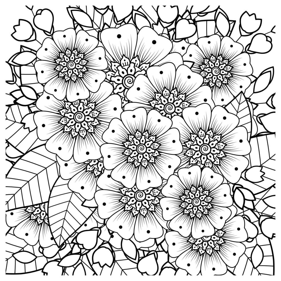 Mehndi blomma dekorativa prydnad i etnisk orientalisk stil, doodle prydnad, disposition hand rita. målarbokssida. vektor