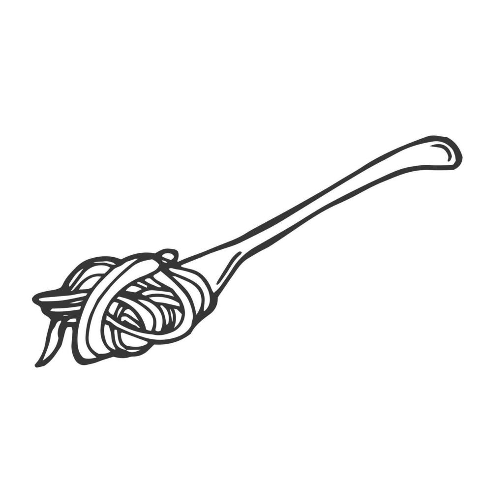 lång pasta italiensk kök spaghetti vermiceller spaghetti på gaffel. enda objekt element isolerat på vit. för restaurang, meny, mat affär och paket, flygblad, skriva ut. vektor
