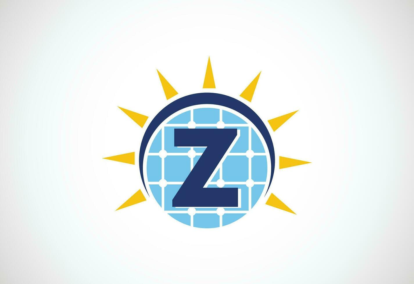 Englisch Alphabet z mit Solar- Panel und Sonne unterzeichnen. Sonne Solar- Energie Logo Vektor Illustration