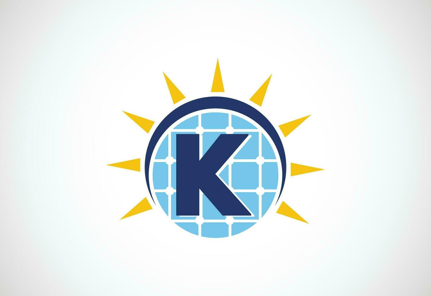 engelsk alfabet k med sol- panel och Sol tecken. Sol sol- energi logotyp vektor illustration