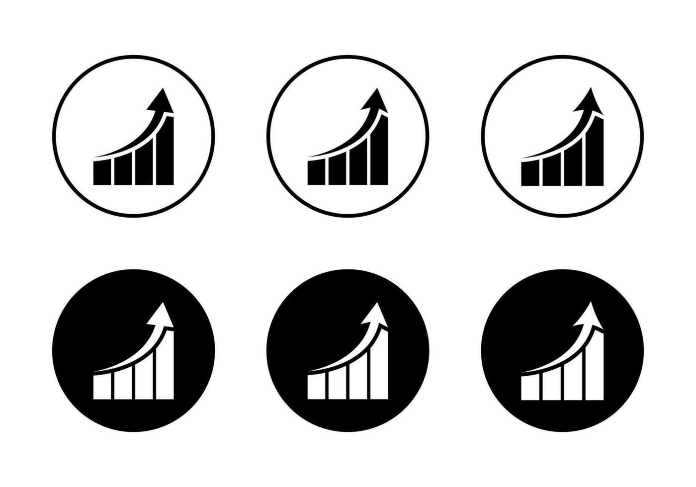 växande bar Graf ikon på svart cirkel. stigande pil symbol vektor