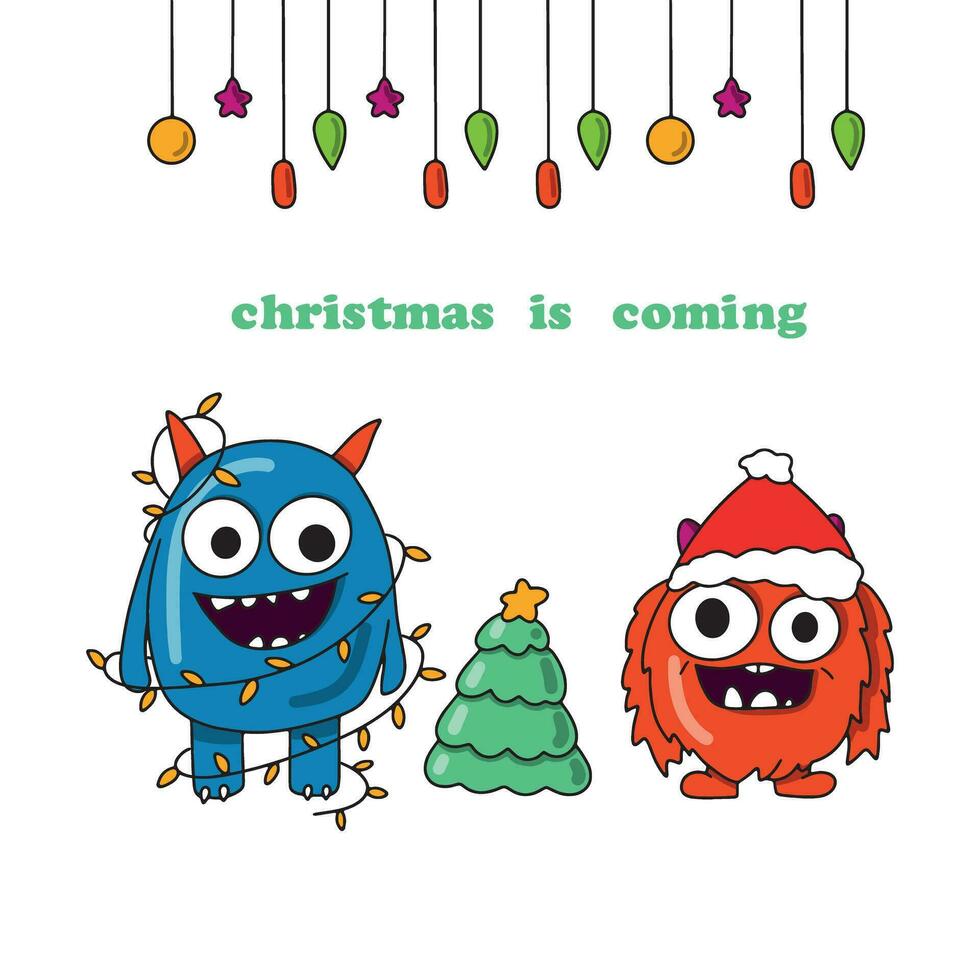 Karikatur komisch Monster- Stehen im Santa claus Hut. Weihnachten oder Neu Jahr Illustration vektor