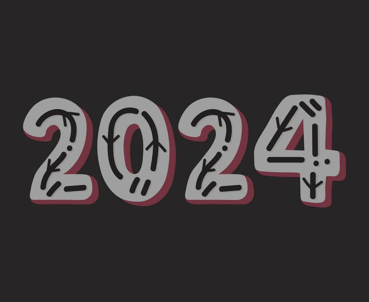 Lycklig ny år 2024 abstrakt grå och rödbrun grafisk design vektor logotyp symbol illustration med svart bakgrund