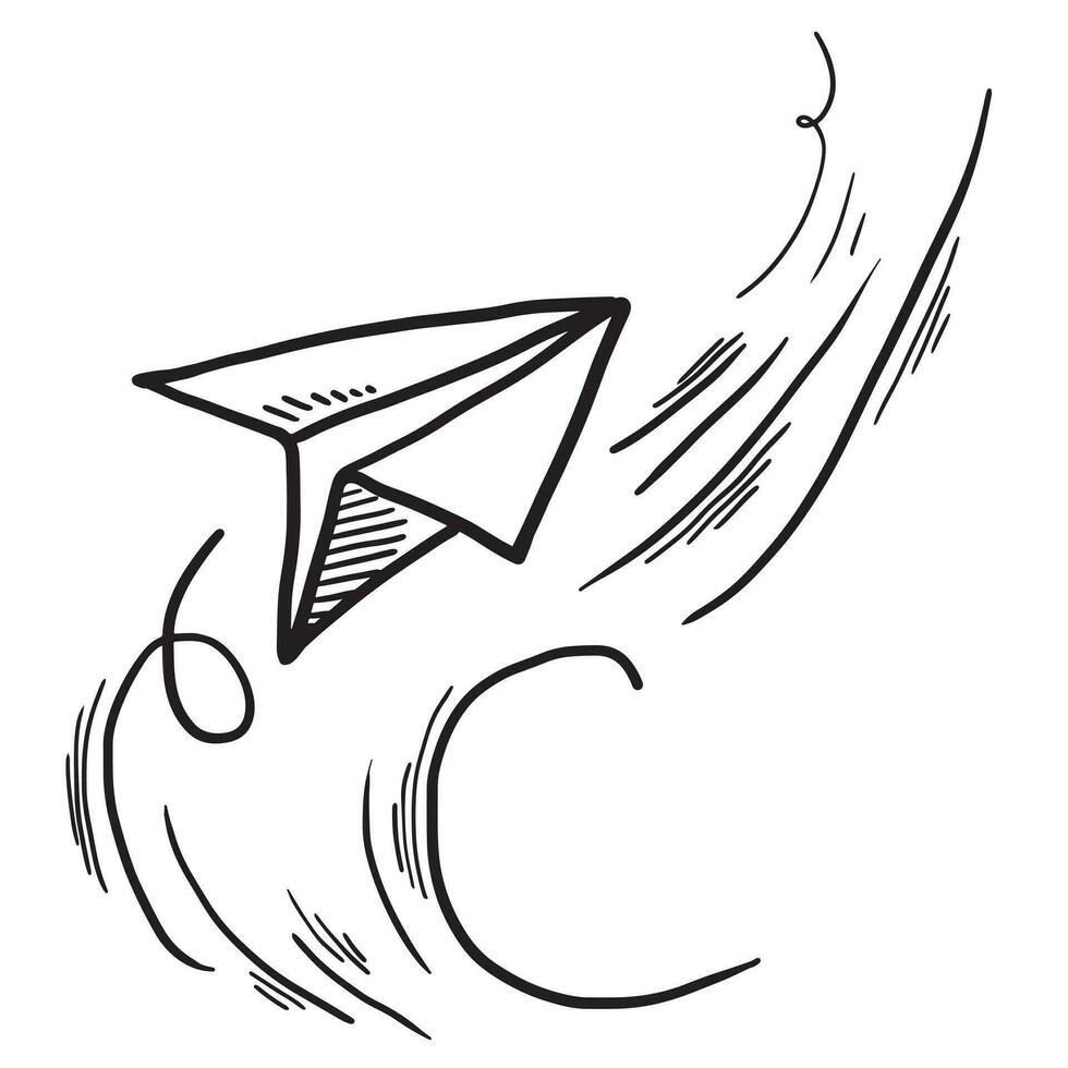 Vektor Papier Flugzeug. Reise Route Symbol. Hand gezeichnet Gekritzel Flugzeug.