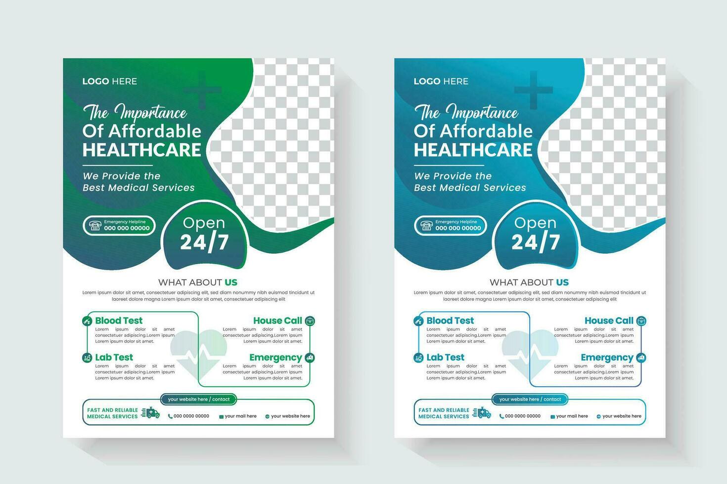 medizinisch Gesundheitswesen Flyer Design Vorlage, eben Symbole zum ein Bericht und medizinisch Broschüre Design, Vektor Vorlage im a4 Größe.