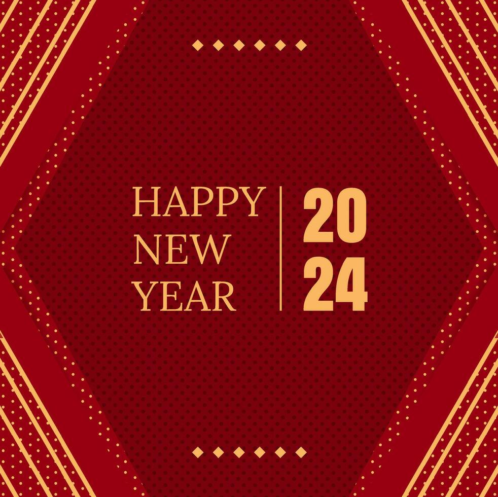 elegant und luxuriös glücklich Neu Jahr Gruß Sozial Medien Post mit dunkel rot Hintergrund vektor