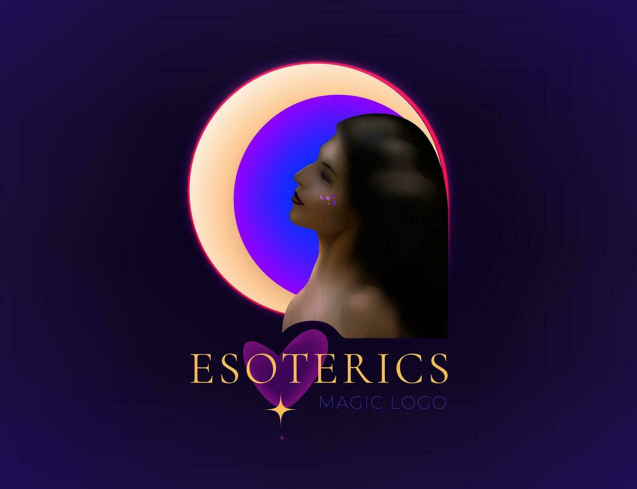 esoterisch Magie Logo. Illustration von ein schön Frau geschlossen mit Augen und das Mond im das Hintergrund. Vektor Illustration. eps 10