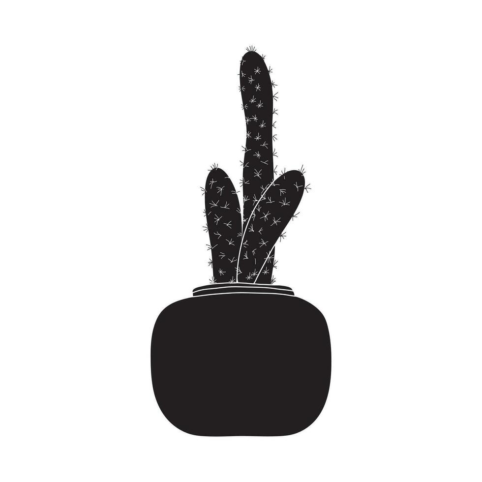 Vektor Silhouette von das eingetopft Pflanze im schwarz und Weiß Stil. saftig, Haus Pflanzen, Kaktus. handgemalt Vektor Kunst isoliert auf das Weiß Hintergrund. Zuhause Dekor, gemütlich Atmosphäre