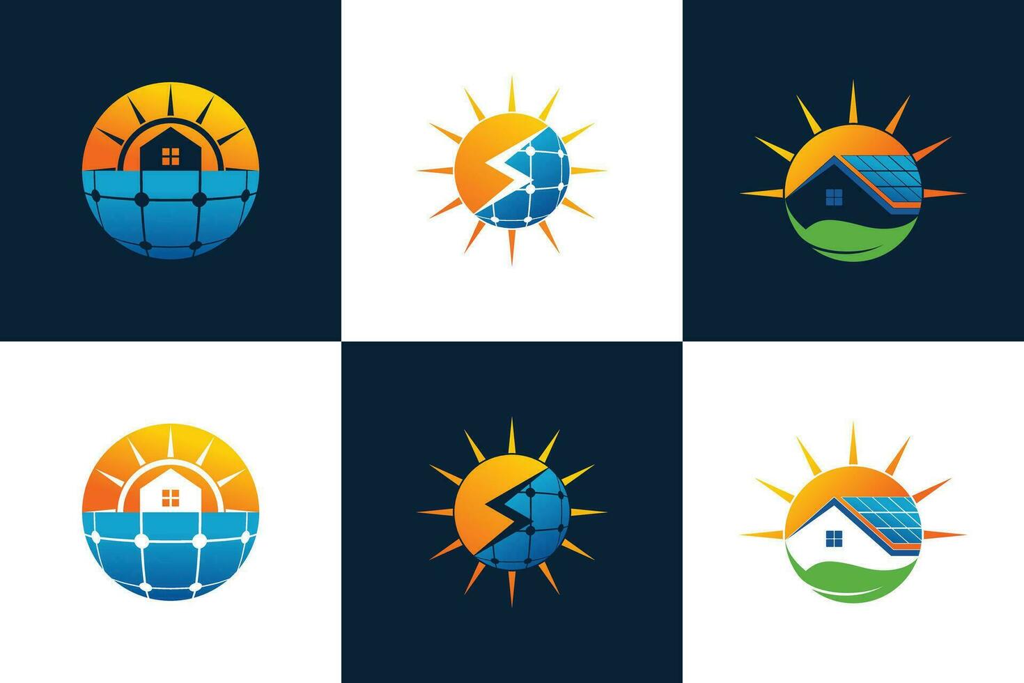 Sammlung von Sonne Solar- Energie Logo Design mit Solar- Panel Technik vektor