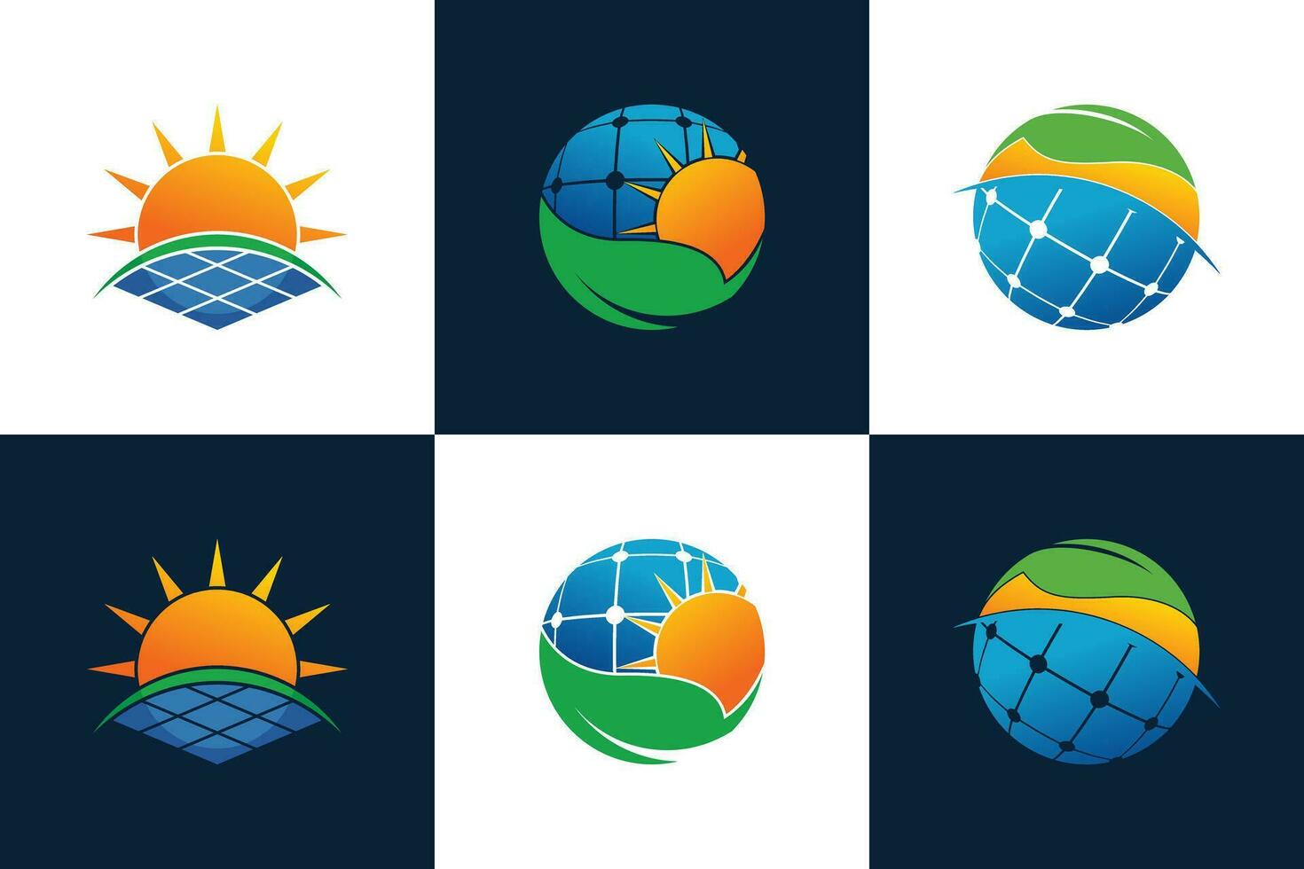 Sammlung von Sonne Solar- Energie Logo Design mit Solar- Panel Technik vektor