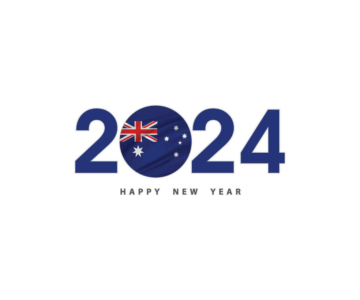 das Neu Jahr Konzept 2024 mit das Australien Flagge und Symbol, 2024 glücklich Neu Jahr Australien Logo Text Design, es können verwenden das Kalender, Wunsch Karte, Poster, Banner, drucken und Digital Medien, usw. Vektor