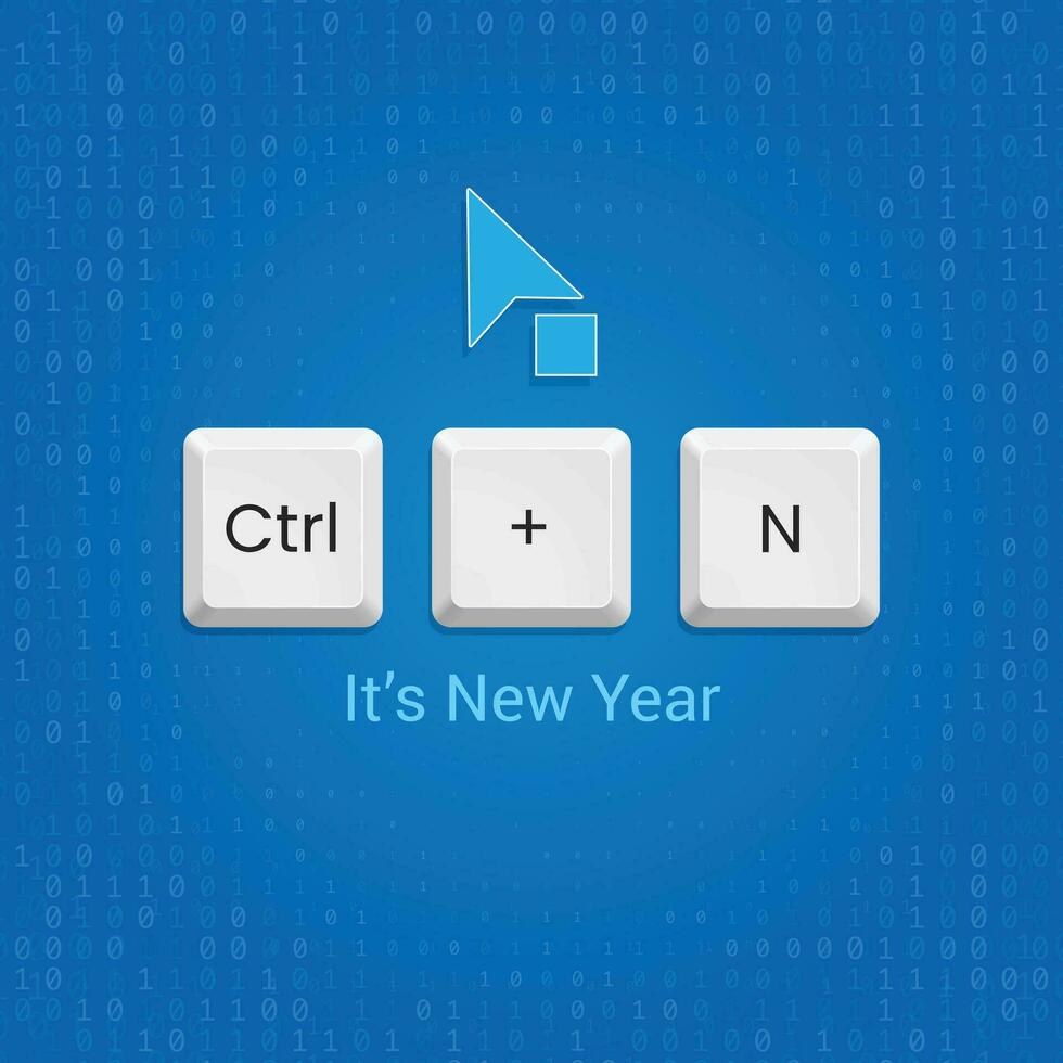ctrl n tangentbord knapp, mus markör, och ny år text på binär vattenmärke blå bakgrund, dess en företags- social media design begrepp för de ny år. Lycklig ny år till Allt företags- anställda. vektor