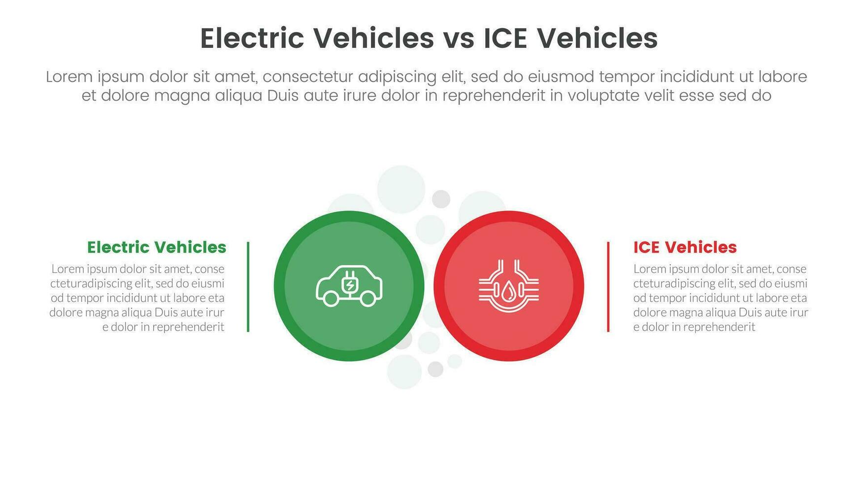 ev mot is elektrisk fordon jämförelse begrepp för infographic mall baner med stor cirkel sida förbi sida med två punkt lista information vektor