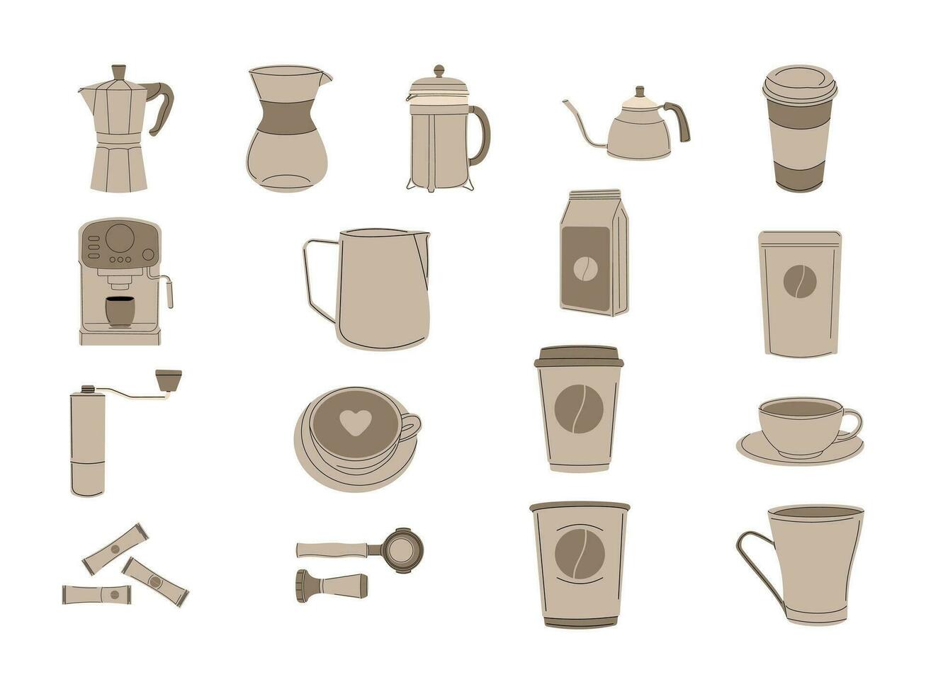 Kaffee brauen Methoden und Werkzeuge Sammlung. einstellen von Kaffee Maschine und Utensilien. Hand gezeichnet Illustration Elemente zum Cafe, Kaffee Geschäft, und Restaurant vektor