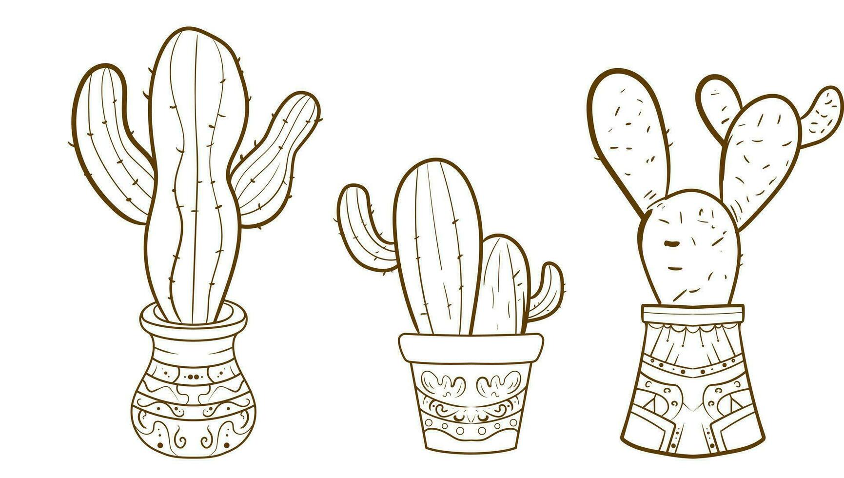 Hand gezeichnet Gliederung Kaktus Satz. Kaktus Pflanzen Natur Elemente Kaktus Gliederung skizzieren. Kaktus Zeichnung. Kaktus Pflanzen Linie Kunst Hintergrund. vektor