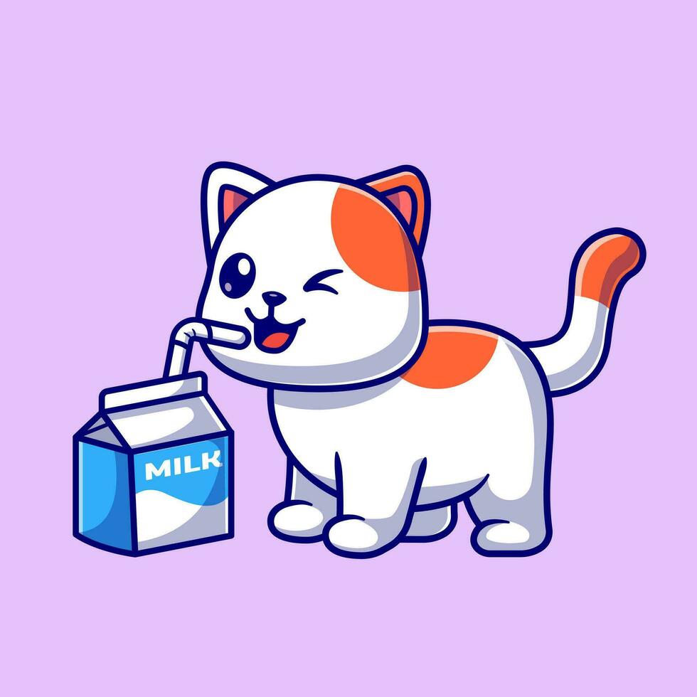 söt katt dryck mjölk tecknad serie vektor ikon illustration. djur- dryck ikon begrepp isolerat premie vektor. platt tecknad serie stil
