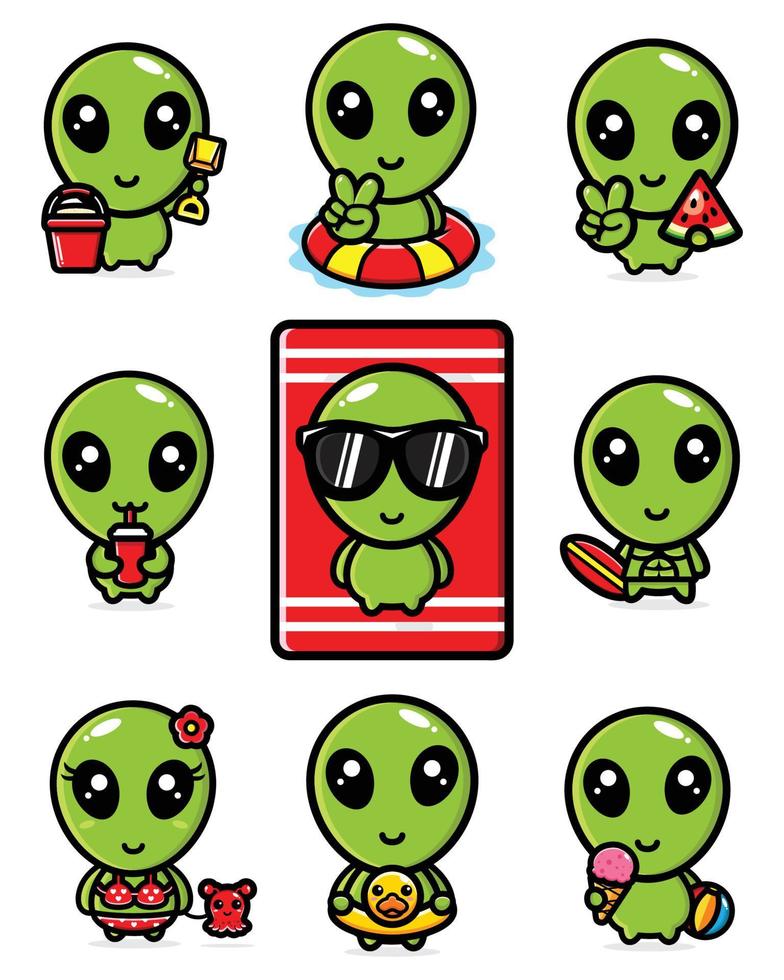 süßes Alien-Cartoon-Bundle-Set vektor