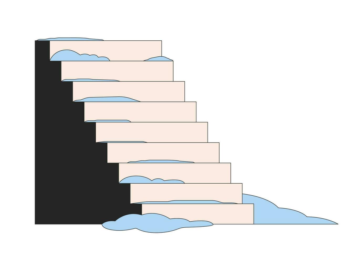 hal utomhus- trappa efter snö 2d linjär tecknad serie objekt. isig steg i vinter- isolerat linje vektor element vit bakgrund. snö täckt trappa vintertid Färg platt fläck illustration