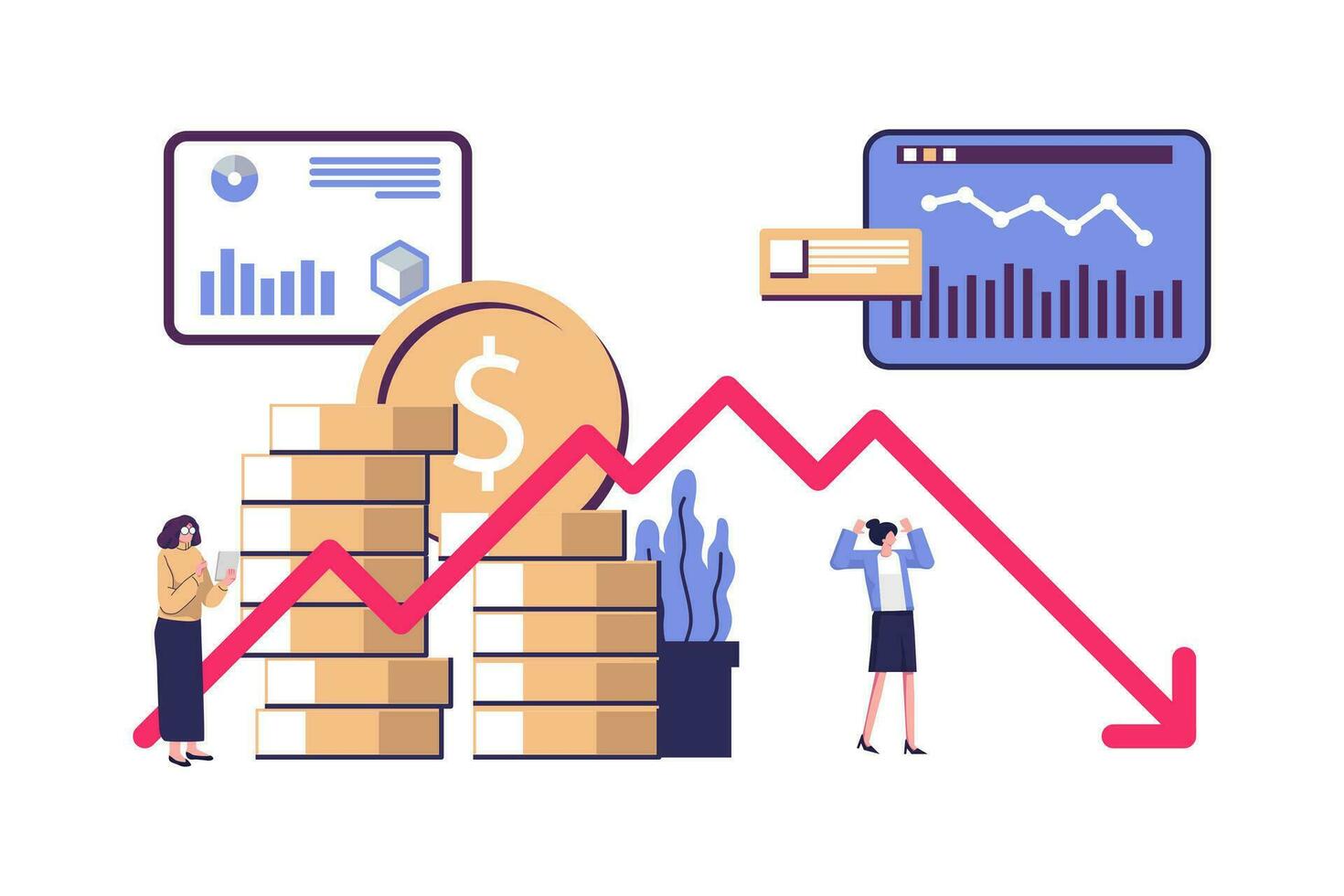 wirtschaftlich Abschwung, profitieren und Verlust, Geschäft und Finanzen, Krise eben Stil Illustration Vektor Design