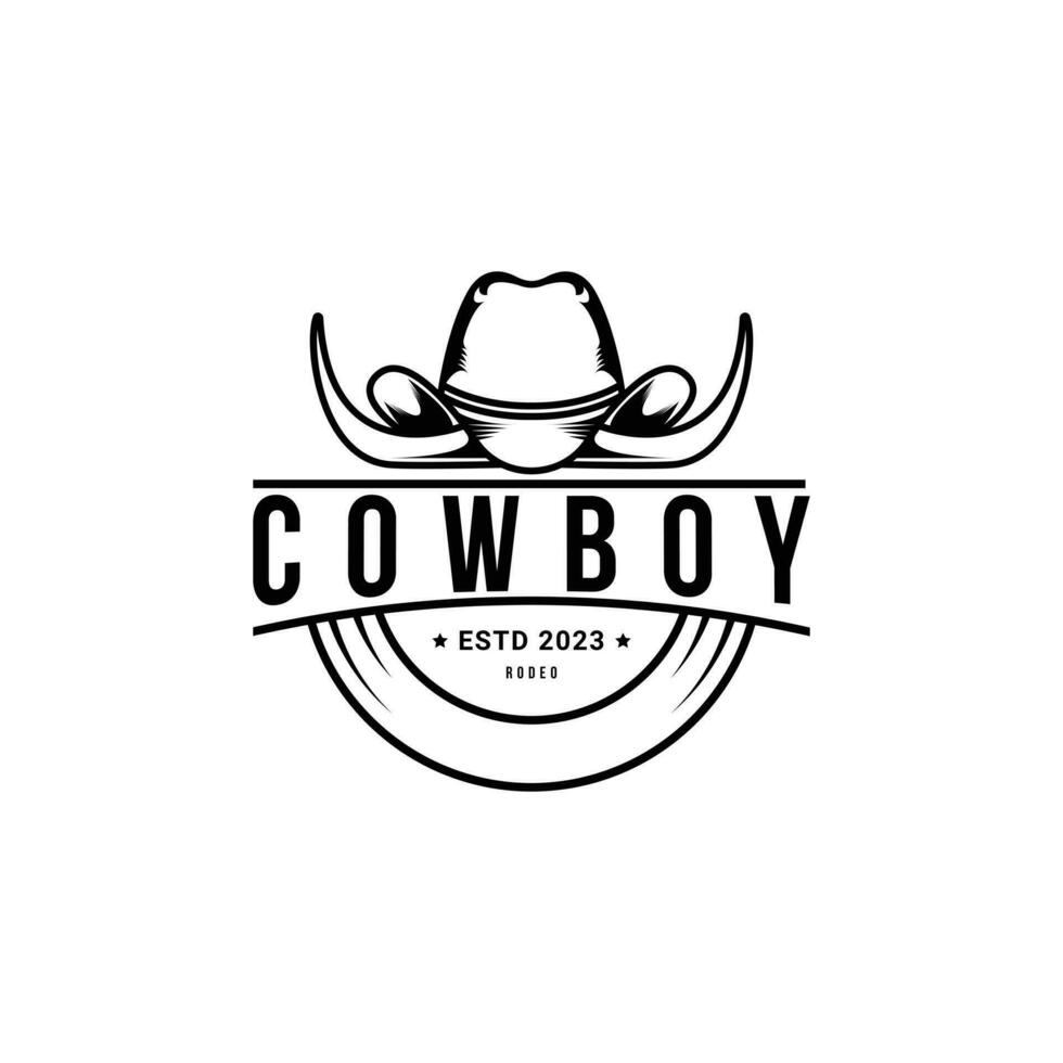 cowboy hatt rodeo logotyp design årgång retro stil vektor