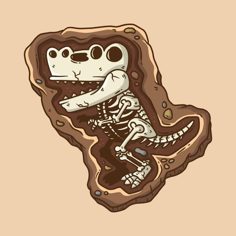 t Rex dinosaurie fossil upptäckt i de jord tecknad serie vektor illustration. dinosaurie vektor illustration.