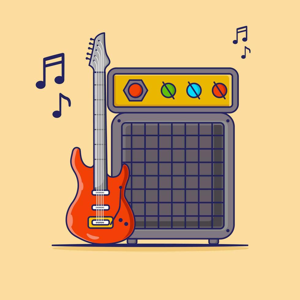 Gitarre elektrisch mit Verstärker Vektor Symbol Illustration. eben Karikatur Stil geeignet zum Netz Landung Buchseite, Banner, Flyer, Aufkleber, Karte, Hintergrund