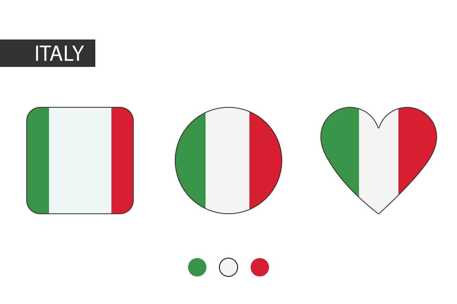 Italien 3 Formen Quadrat, Kreis, Herz mit Stadt Flagge. isoliert auf Weiß Hintergrund. vektor