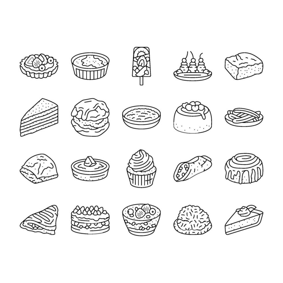 efterrätt ljuv mat kaka godis ikoner uppsättning vektor