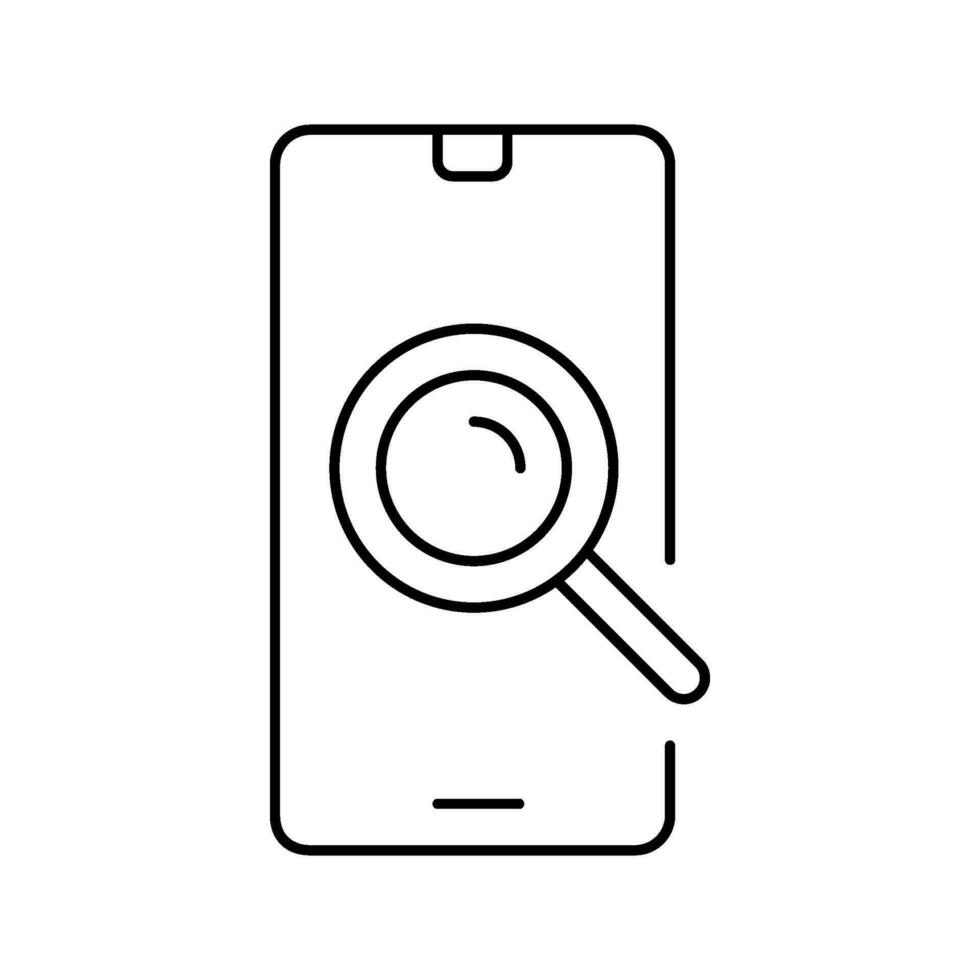 Smartphone Suche Vergrößerung Glas Linie Symbol Vektor Illustration