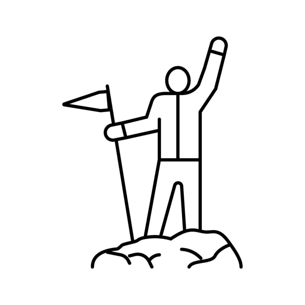Flagge Bergsteiger oben Linie Symbol Vektor Illustration