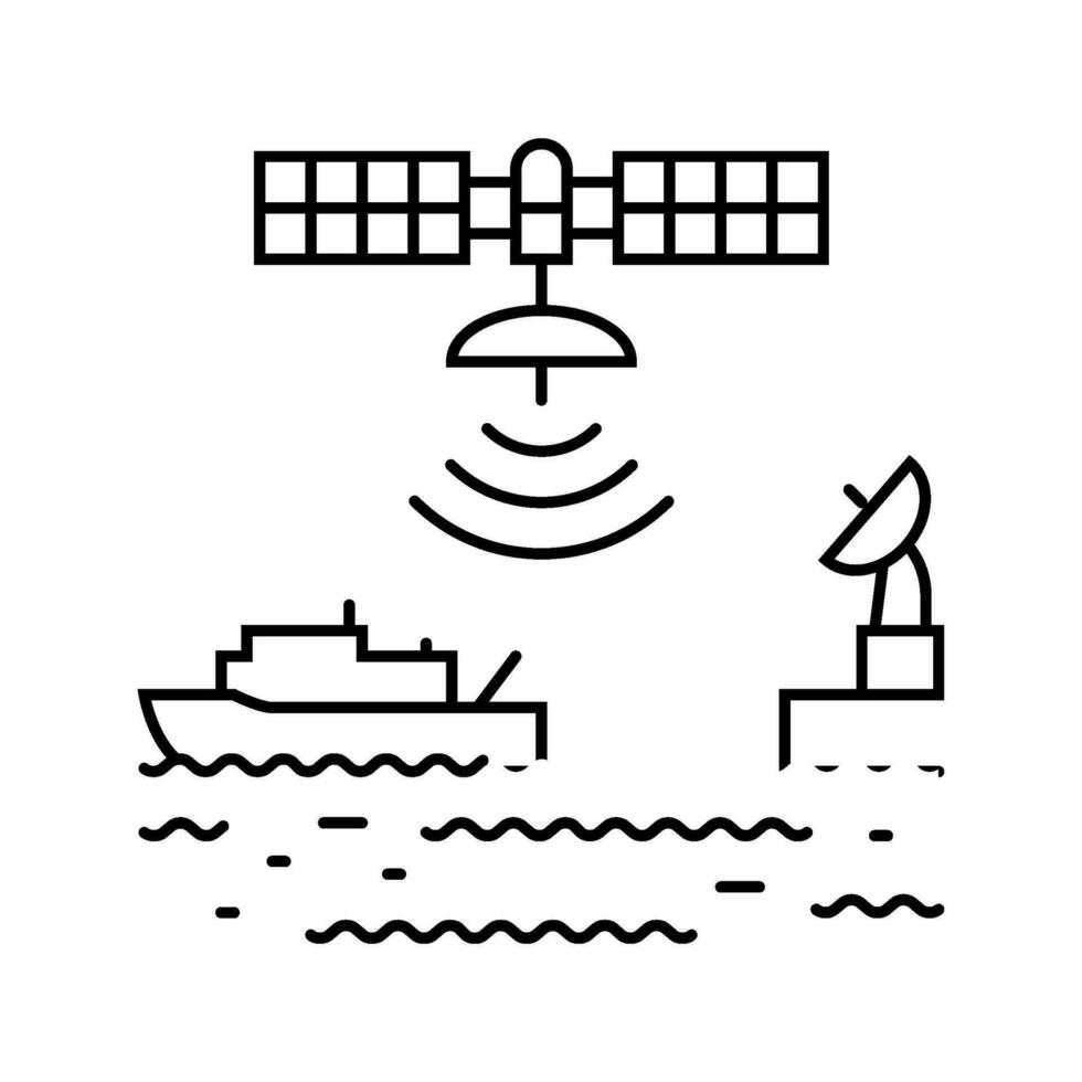 Marine Satellit Kommunikation Linie Symbol Vektor Illustration