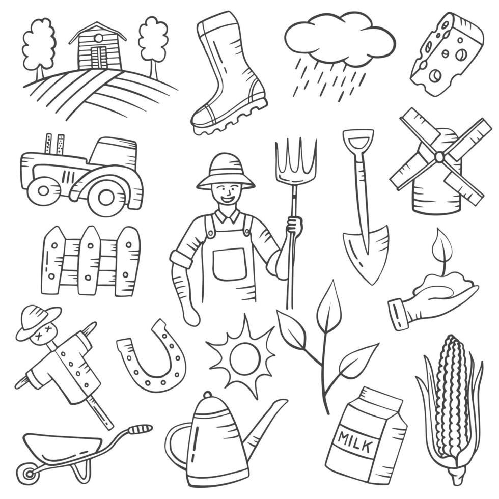 bonde jobb eller yrke doodle handritad uppsättning samlingar vektor