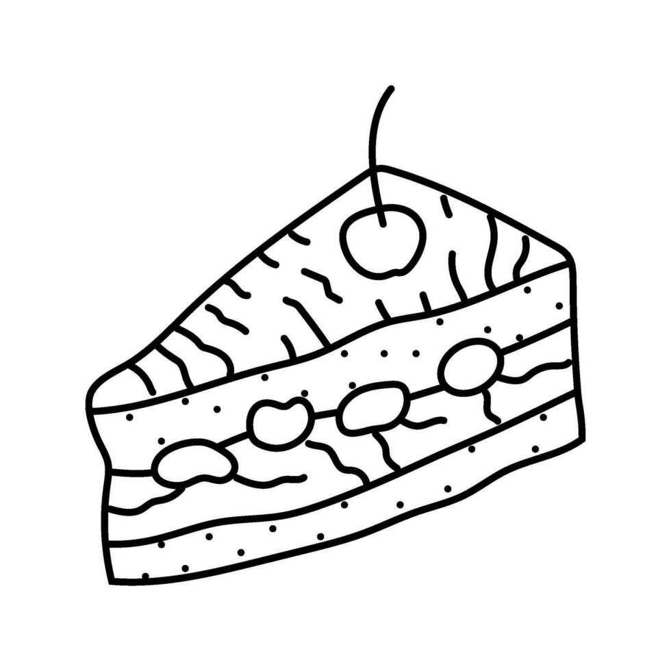 schwarz Wald Kuchen Scheibe Essen Snack Linie Symbol Vektor Illustration