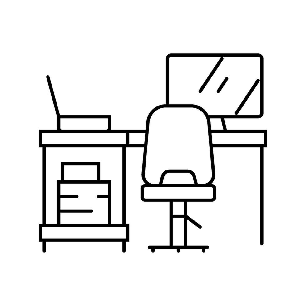 Tabelle Laptop Computer Stuhl Zuhause Büro Linie Symbol Vektor Illustration