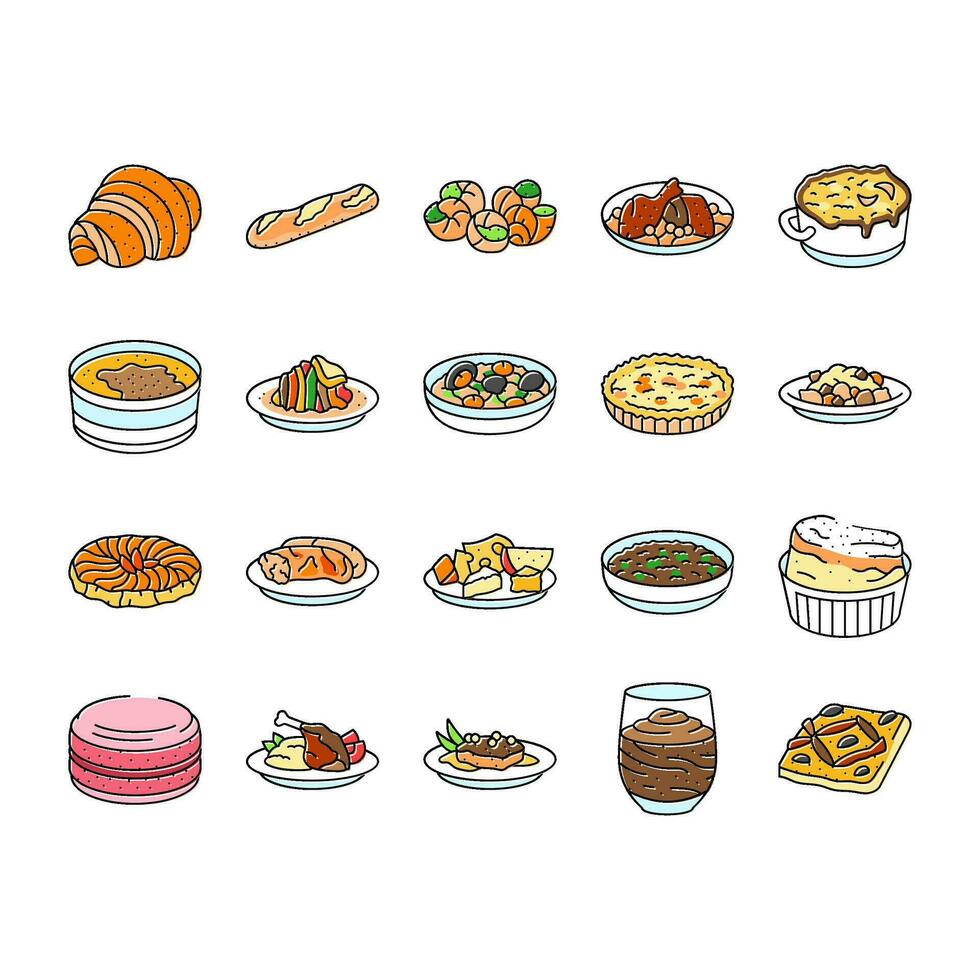 franska kök mat måltid ikoner uppsättning vektor