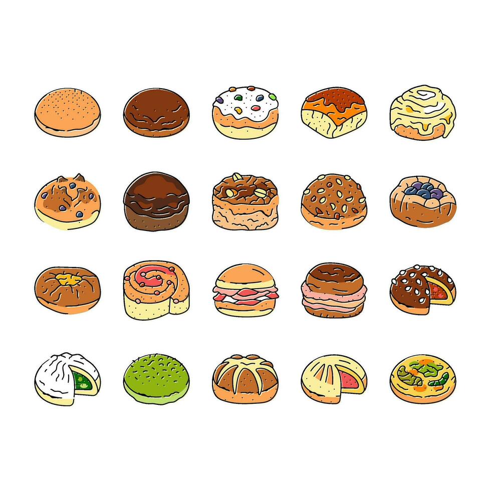 bulle mat måltid bröd ikoner uppsättning vektor