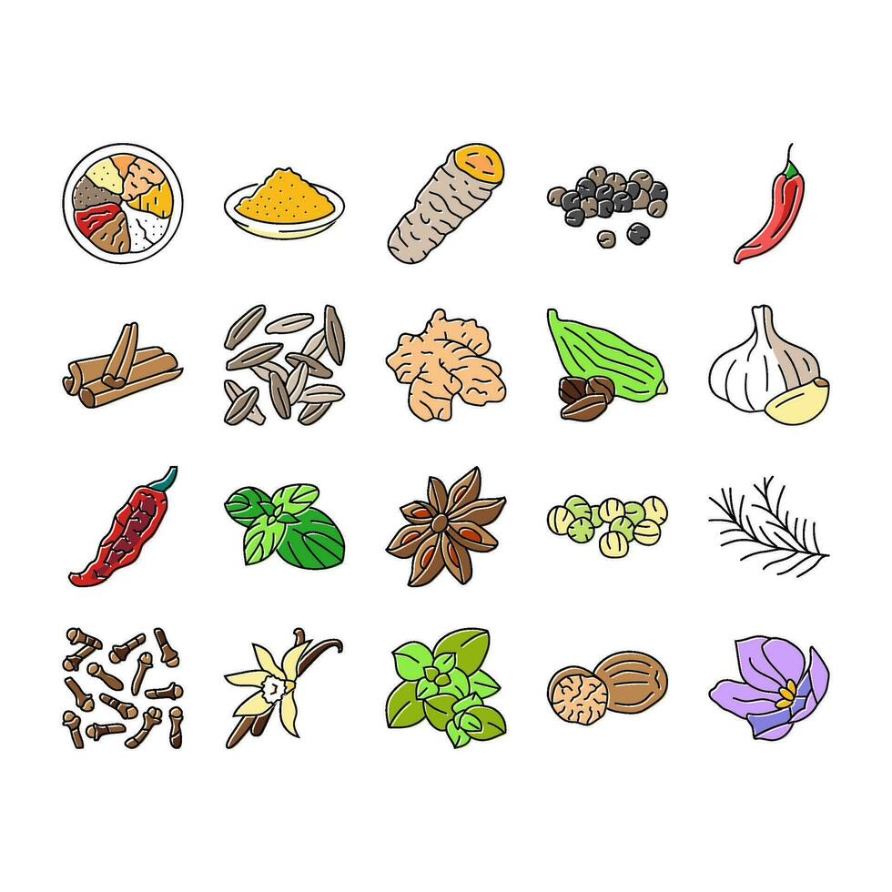 krydda mat ört blad ikoner uppsättning vektor