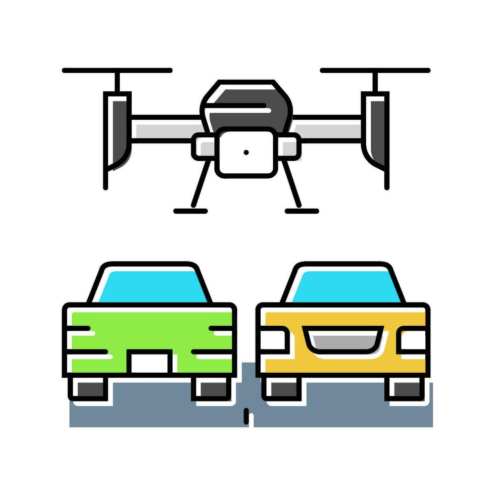 der Verkehr Überwachung Drohne Farbe Symbol Vektor Illustration